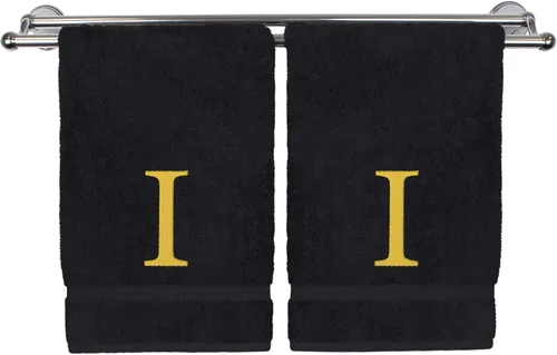 Vista 22 de Toalla de mano monogramada, regalo personalizado, juego de 2 - Toalla bordada con letra de bloque dorada - Extra absorbente 100% algodón turco