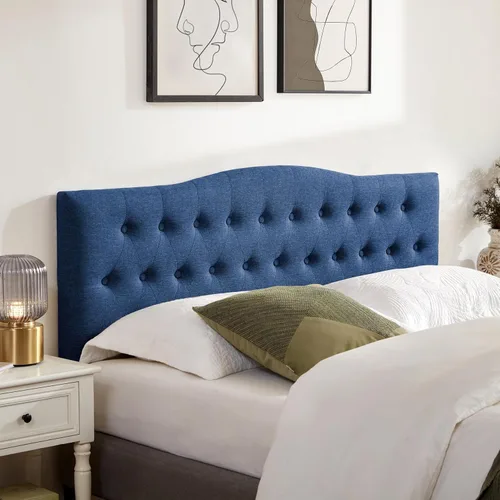 Vista 9 de Huatean Home - Cabecera tapizada y capitonada de tamaño completo, cabecera XL de madera maciza resistente y duradera, cabecera de tela con altura