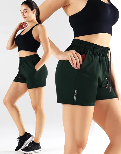 Vista 29 de NELEUS Pantalones cortos de correr ligeros para mujer, pantalones cortos atléticos de entrenamiento para yoga con bolsillo