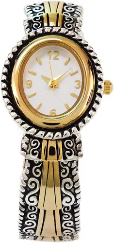Vista 2 de 2Tone Metal estilo occidental decorado cara ovalada reloj brazalete de las mujeres, plateado, Moderno