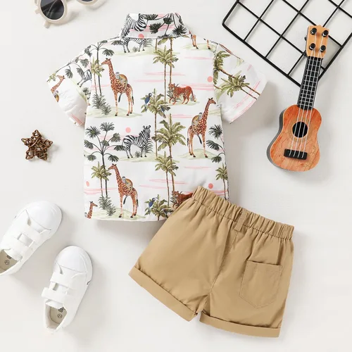 Vista 36 de JEELLIGULAR Conjunto de ropa de verano para bebé niño de manga corta con botones y pantalones cortos, trajes casuales para caballeros de 1 a 6 años