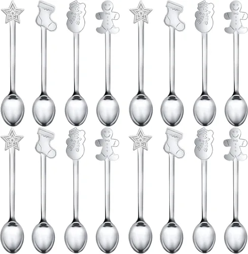 Vista 8 de 16 cucharas de Navidad para café, cuchara creativa de acero inoxidable para agitar, a granel para postre de sopa, 4 estilos (dorado)