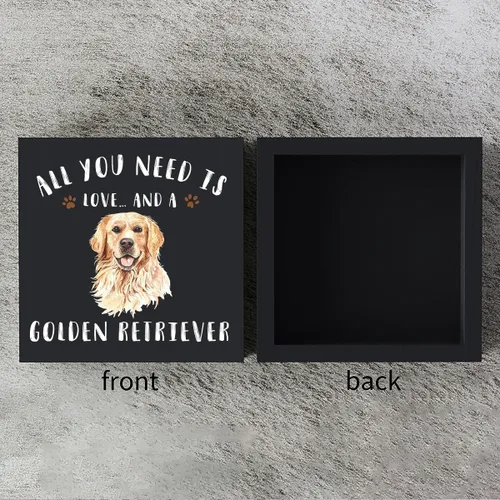 Vista 3 de Divertida caja de madera Golden Retriever con texto en inglés All You Need is Love and a Golden Retriever