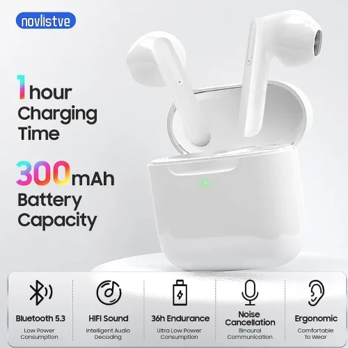 Vista 2 de Auriculares inalámbricos Bluetooth 36H Bluetooth 5.0 con funda de carga inalámbrica, IPX6 Auriculares intraurales impermeables con control táctil