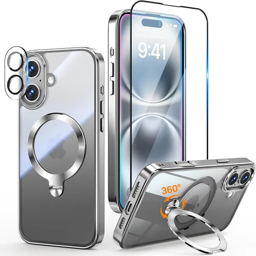 Vista 23 de [Protección Tri-Shield] Funda para iPhone 13 Pro con soporte giratorio de 360° compatible con MagSafe [anillo magnético de CD)