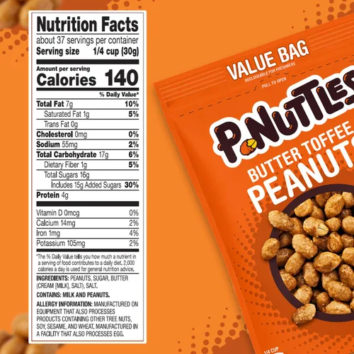 Vista 2 de P-Nuttles Cacahuetes cubiertos de caramelo de mantequilla, bolsa de 40