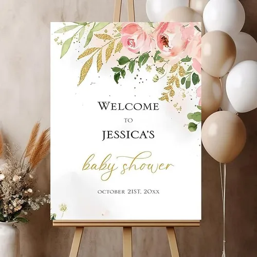 Vista 7 de Personalized It’s A Girl Baby Shower Welcome Sign, Custom Floral Girl Baby Shower Sign with Stand for Entryway Decor, Sweet Baby Shower Party Sign