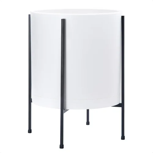 Vista 16 de D'vine Dev Maceta negra de 8 pulgadas con soporte, moderna maceta cilíndrica de plástico con soporte de metal resistente para plantas