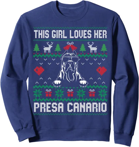 Vista 6 de Presa Canario Girl Cool Ugly Christmas Sudadera para mamá de perro, Negro