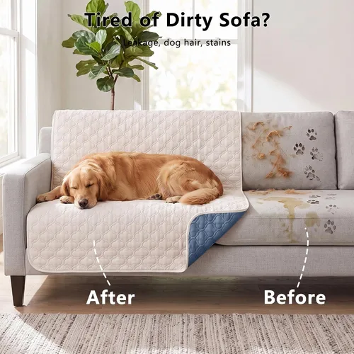 Vista 3 de Manta impermeable para cama, funda reversible para sofá de perro, protector de muebles para mascotas, lavable a máquina, tamaño King
