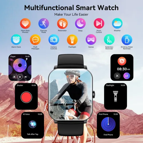 Vista 6 de Reloj inteligente, reloj inteligente de 1.85 pulgadas para hombres y mujeres (respuesta/hacer llamadas), frecuencia cardíaca, monitor de sueño