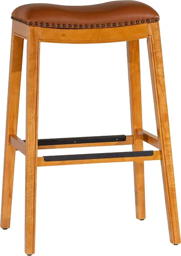 Vista 23 de DTY Indoor Living Durango - Taburete de cuero regenerado, taburete de mostrador de 24 pulgadas, acabado espresso, asiento de cuero negro