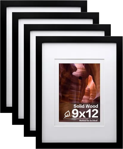 Vista 24 de Egofine - Juego de 4 portarretratos A4 de madera maciza y cubierta de plexiglás de 4 x 6/6 x 8 pulgadas con paspartú o A4 sin paspartú, para mesa