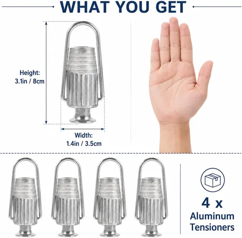 Vista 3 de Paquete de 4 tensores de tendedero, tensor de línea de ropa de aluminio resistente para sistema de cuerda y polea, estirador de línea de secado