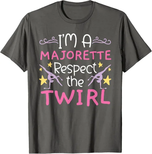 Vista 30 de Camiseta con texto en inglés "I A Majorette Respect The Twirl Baton Twirling", Negro