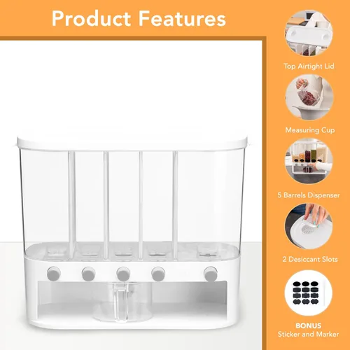 Vista 7 de MAPLE TREE Dispensador de alimentos secos de 25 libras para granos, arroz, frijoles y lentejas, contenedor de almacenamiento de despensa de cocina