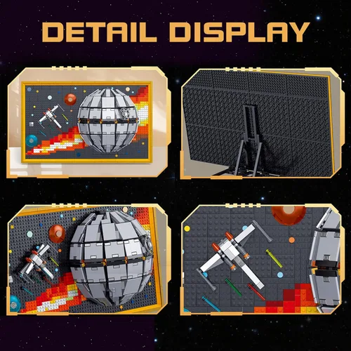 Vista 4 de SZRUIZITEC Kit de 1566 piezas de bloques de construcción de la Estrella de la Muerte, arte de pared (de gran tamaño e incompatible con Lego)