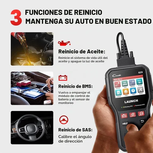 Vista 4 de Escáner LAUNCH CR629 OBD2 ABS SRS herramienta de escaneo con prueba activa, herramienta de reinicio de 3 servicios Oil/SAS/BMS, escáner de códigos