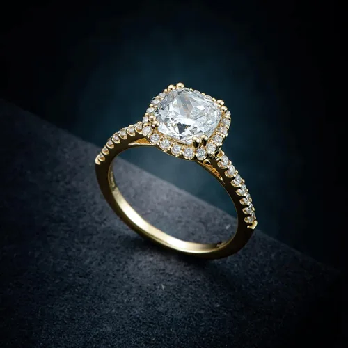Vista 5 de HAFEEZ CENTER Engagement Rings for Women, Promise Rings for Women, Rings, Rings for Women, 2.5ct Cushion Cut Yellow Gold Plated Engagement Rings