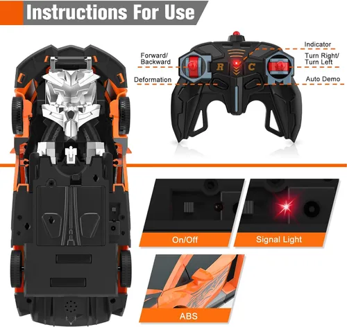 Vista 5 de Carro de Control Remoto que se Transforma en Robot, Juguetes de Carro RC, Deformación de Un Botón y Rotación de 360° con Derrape, Juguetes
