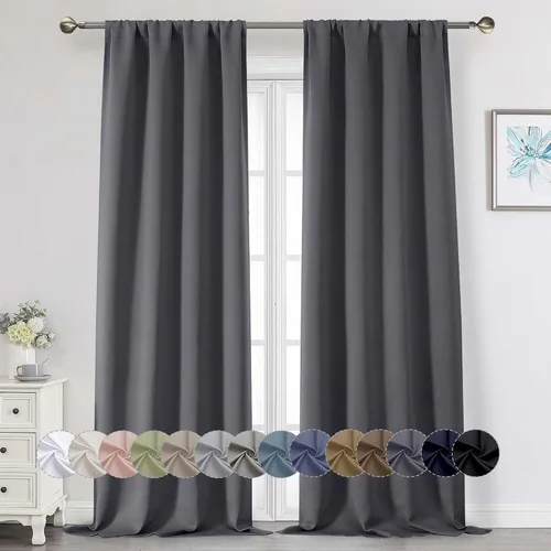 Vista 86 de Cortinas opacas para dormitorio, sala de estar, juego de 2 paneles de 54 pulgadas de largo, cortinas de oscurecimiento de habitación con aislamiento