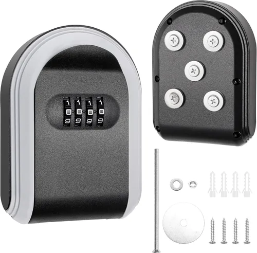 Vista 10 de Soporte magnético para llaves con cerradura, caja de cerradura magnética oculta debajo del automóvil, combinación segura de 4 dígitos con código