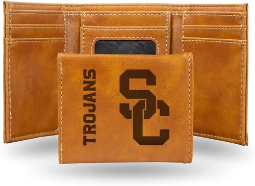 Vista 8 de Rico Industries NCAA USC Trojans - Cartera triple plegable para hombre, 9 bolsillos con logotipo del equipo grabado con láser en piel vegana, diseño