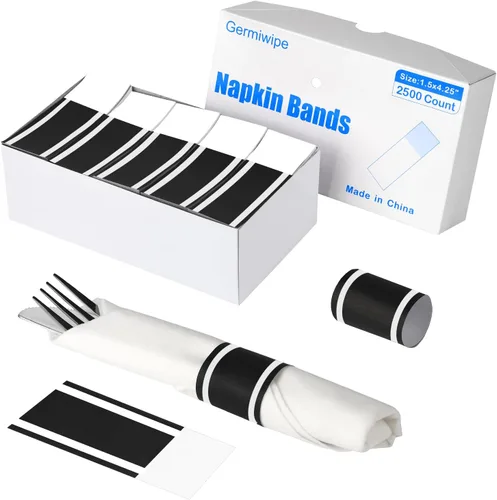Vista 19 de Germiwipe - 2500 servilletas autoadhesivas de papel negro Bandas de cubiertos, servilleteros perfectos para fiestas de cumpleaños, bodas