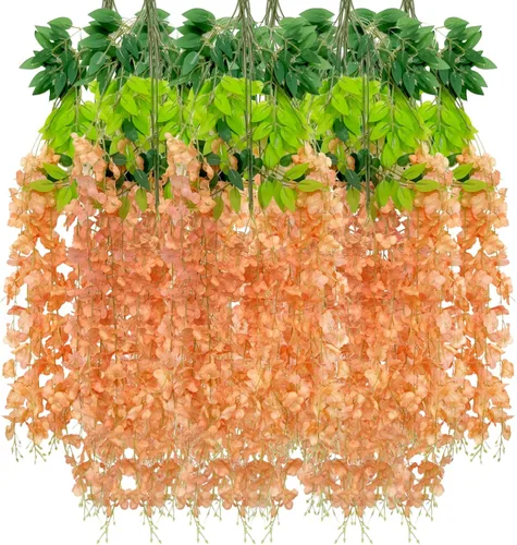 Vista 73 de Paquete de 5 guirnaldas de flores colgantes de glicina rosa, enredaderas de flores artificiales de 3.77 pies, glicinia falsa, guirnalda colgante