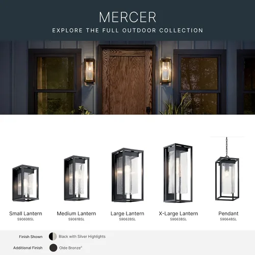 Vista 8 de Kichler Mercer 59060BSL - Lámpara de pared para exteriores de 12 pulgadas en color negro, aplique de pared exterior de 1 luz con vidrio transparente