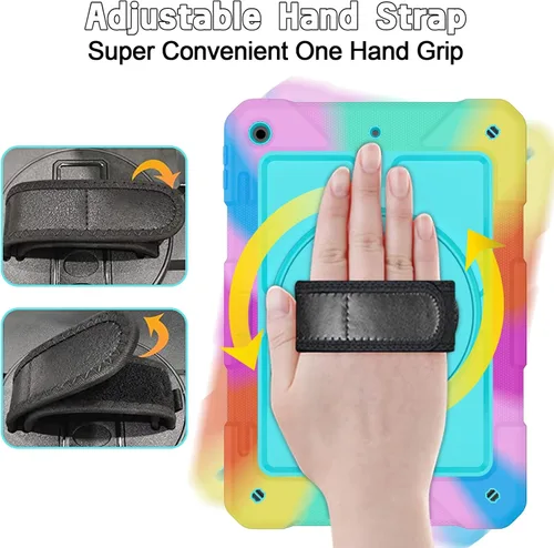 Vista 4 de LTROP Funda para iPad de 9ª/8ª/7ª generación (2021/2020/2019), Funda para iPad de 10.2" a prueba de golpes con correa para el hombro, soporte