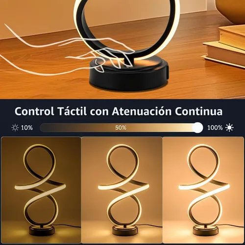 Vista 2 de Mayful Moderna lámpara de mesa en espiral, lámpara de noche con puertos USB C y A, control táctil regulable con 3 temperaturas de color, lámpara LED