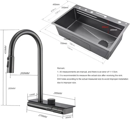 Vista 2 de BEITH Fregadero de cocina moderno, fregadero multifunción de 29 x 17 pulgadas, pantalla digital inteligente, cascada de ángulo ajustable con 3 modos