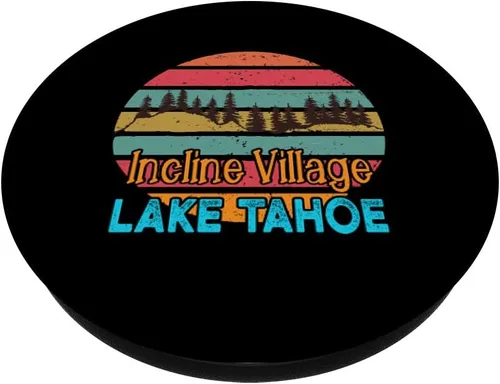 Vista 2 de Lake Tahoe Incline Village Retro Sunset PopSockets - Soporte para teléfonos y tabletas, Negro