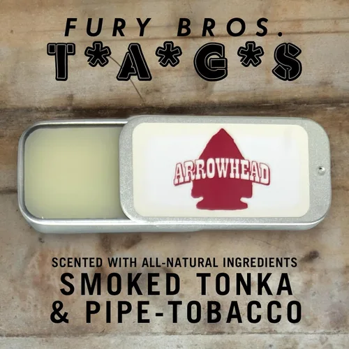 Vista 3 de FURY BROS. TAGS Colonia sólida para hombre Punta de flecha Tonka ahumado y tabaco de pipa Fragancia de aceite de semilla de uva de cera