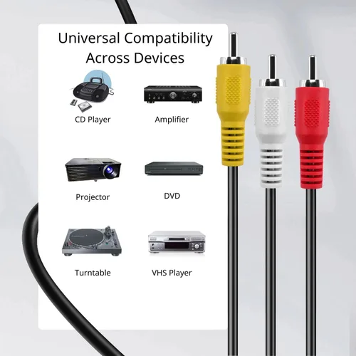 Vista 5 de Cable TNP 3 RCA AV – Cable de audio y video de 6 pies con conector macho a macho – Cable de video compuesto de doble blindaje rojo, blanco
