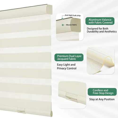 Vista 2 de Tonature Persianas enrollables estilo cebra inalámbricas, persianas de filtrado de luz para ventanas con tela de doble capa, fáciles de instalar