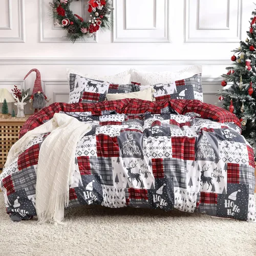 Vista 8 de CAROMIO Juego de funda de edredón de Navidad, de microfibra suave, reversible, ropa de cama decorativa festividades + 1 funda de almohada