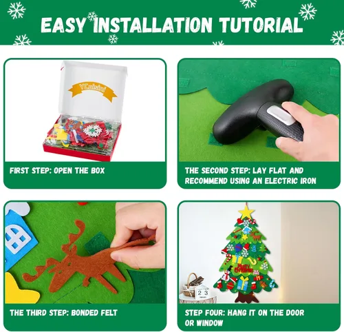 Vista 5 de YCoisini Árbol de Navidad de fieltro para niños pequeños, mi primer árbol de Navidad para niños de 0,9 m, 34 adornos para colgar en la pared
