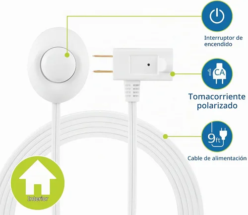 Vista 2 de Philips Interruptor de pie enchufable, 9 pies, cable de extensión de enchufe plano de 1 salida, con interruptor de encendido/apagado, cable