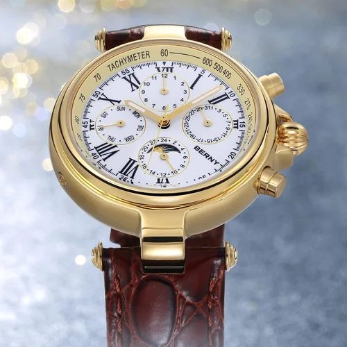 Vista 8 de BERNY Reloj automático para hombre, mecánico, cuerda automática, 3ATM, resistente al agua, multifuncional, cristal mineral, resistente a