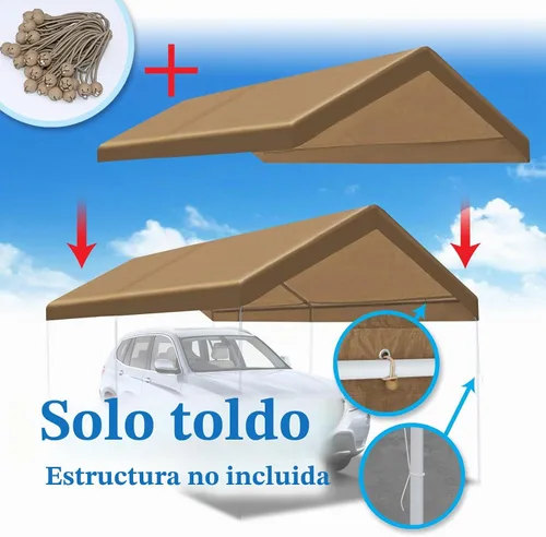Vista 2 de BenefitUSA Canopy ONLY Toldo de repuesto de 10 x 20 pies, para exteriores, cubierta de lona con bolas elásticas (bronceado)