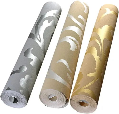 Vista 8 de Q QIHANG Moderno Simple 3D Estilo Europeo Veza Hoja Tela No Tejida Sala de estar TV Fondo No Pegado Papel pintado 1.73' Ancho x 32.8' L (Plata)