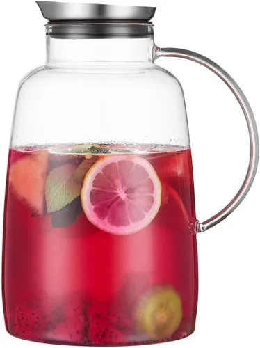 Vista 11 de Purefold Jarra de vidrio de 40 onzas "Serie Piña" con tapa de acero inoxidable, jarra para agua fría/caliente para café, limonada, té solar helado