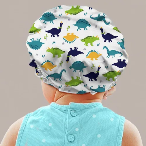 Vista 8 de Babrukda Gorro de satén para dormir, gorro de noche para niños, Dinosaurio