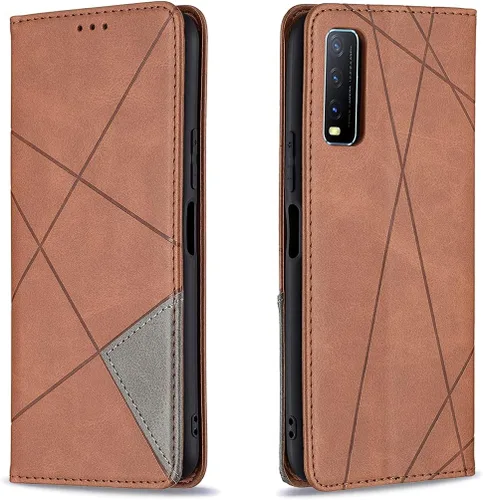 Vista 19 de Funda con tapa para Vivo Y11, Y15, Y12 e Y17, diseño de rombos de piel sintética, con función atril, cierre magnético, para Vivo Y11/Y15/Y12/Y17