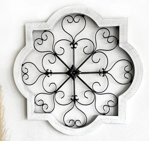 Vista 6 de Bellaa 23936 Arte de pared de metal con marco de madera, rústico, retro, granja, granero, decoración del hogar, medallón moderno, flor de lis, panel