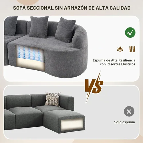 Vista 5 de Furnimart Sofás curvados de 112 pulgadas para sala de estar, sofá modular de felpilla moderno de 4 plazas con 4 cojines, sofá modular de felpa,
