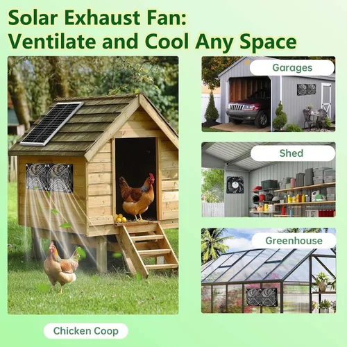Vista 6 de Ventilador solar para gallinero con batería de 25 W, ventilador de escape alimentado por panel solar con cable de interruptor de encendido/apagado