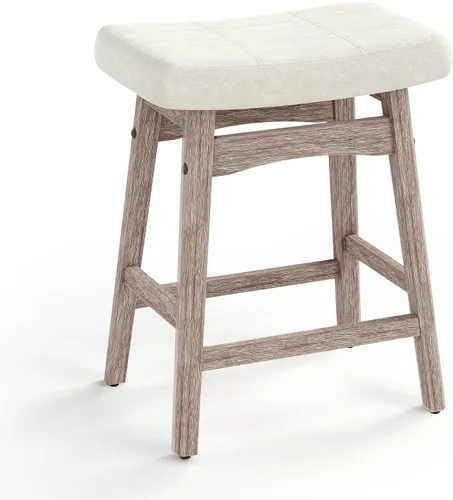 Vista 11 de MAISON ARTS Juego de 4 taburetes de bar grises para encimera de cocina, patas de madera maciza con asiento de silla de montar de piel sintética